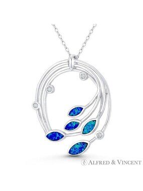 Leaf & Vine Plantlife Charm Created Opal Pendant in .925 Sterling Silver